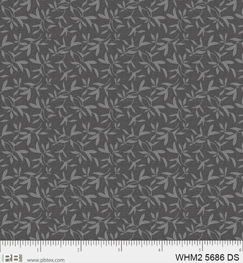 Whimsy II Dark Silver Tossed Sprigs Fabric Yardage