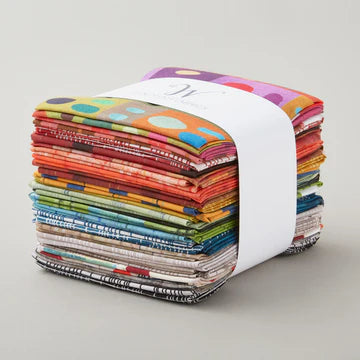The Plaid One Fat Quarter Bundle 29pc. by Windham Fabrics features neatly stacked, colorful fabric squares with vibrant patterns, all secured with a white paper band around the center.