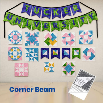Tucker University Corner Beam quilting class with sample blocks display