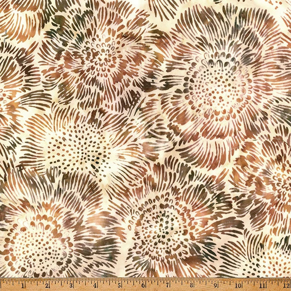 Coffee Shoppe palomino anemone flower batik cotton quilting fabric