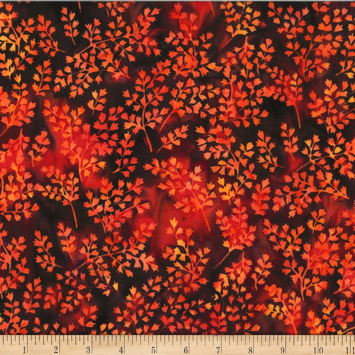 Ruby Red Volcano winter leafy batik cotton quilting fabric yardage