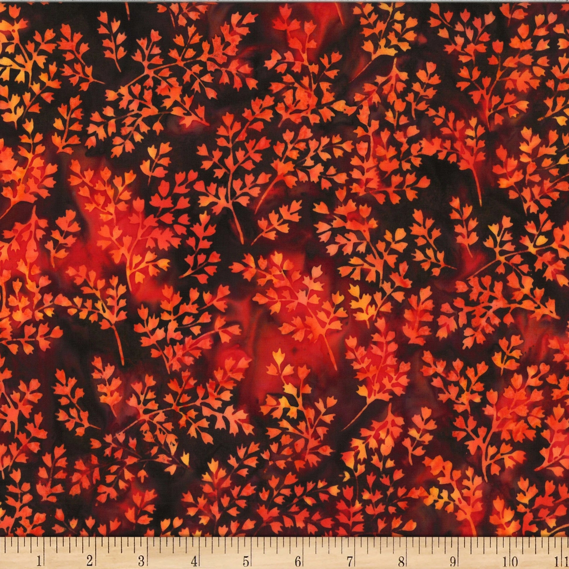 Ruby Red Volcano winter leafy batik cotton quilting fabric yardage