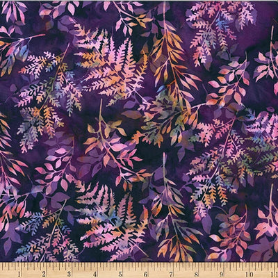 Huckleberry Marsala Leafy Branches Batik Fabric Yardage
