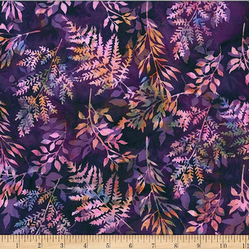 Huckleberry marsala leafy branches batik cotton quilting fabric yardage