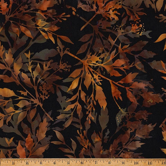 Cinnamon Spice Leafy Batik Fabric Yardage