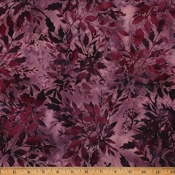 Vineyard Harvest plum leafy batik cotton quilting fabric yardage
