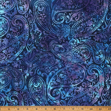 Morning Glory Iris Paisley Batik Fabric Yardage