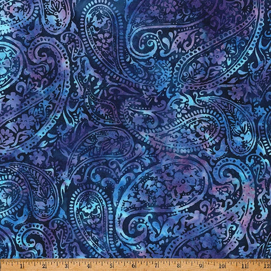 Morning Glory Iris Paisley Batik Fabric Yardage
