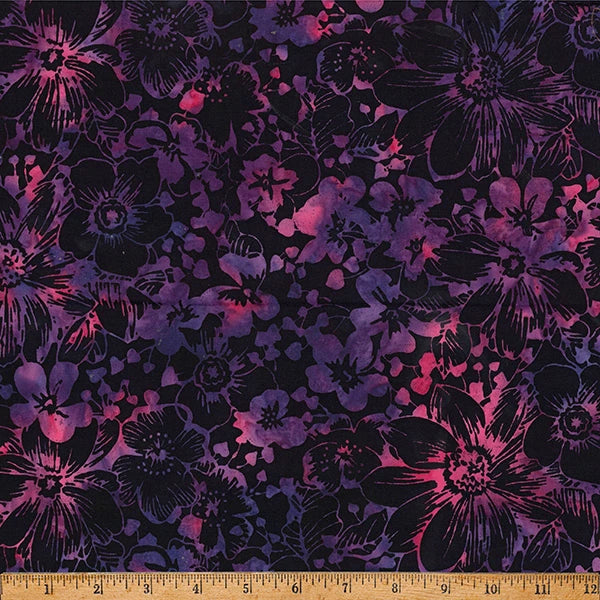 Tickled Pink grape juice packed floral batik cotton quilting fabric