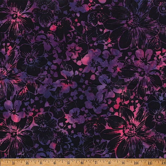 Tickled Pink Grape Juice Packed Floral Batik Fabric Yardage