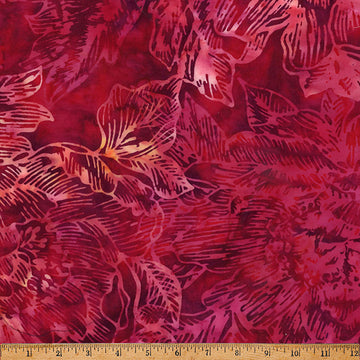 Tickled Pink ruby large linear floral batik cotton quilting fabric