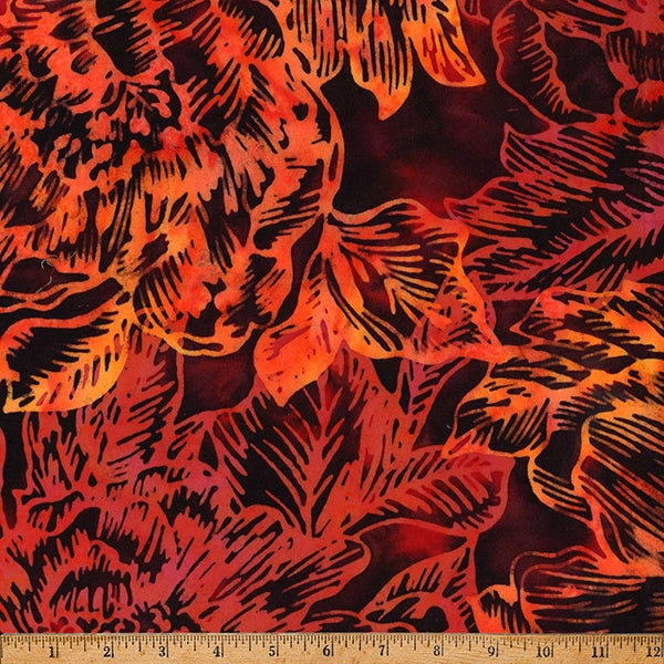 Ember Glow Fire Leaves Batik Fabric Yardage - quilt fabric for sewing and quilting projects