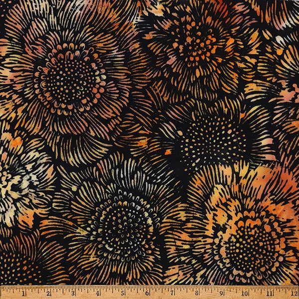 Ember Glow October Sunflower Batik Fabric Yardage - quilt fabric for sewing and quilting projects