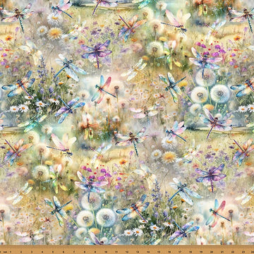 Wings Over Wildflowers Spring Dragonfly Fabric Yardage - quilt fabric for sewing and quilting projects