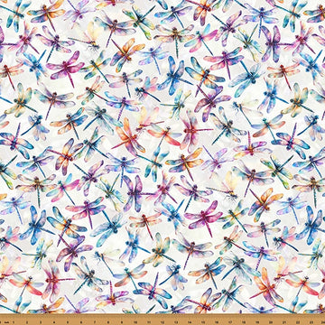 Wings Over Wildflowers Natural Dragonflies Fabric Yardage - quilt fabric for sewing and quilting projects