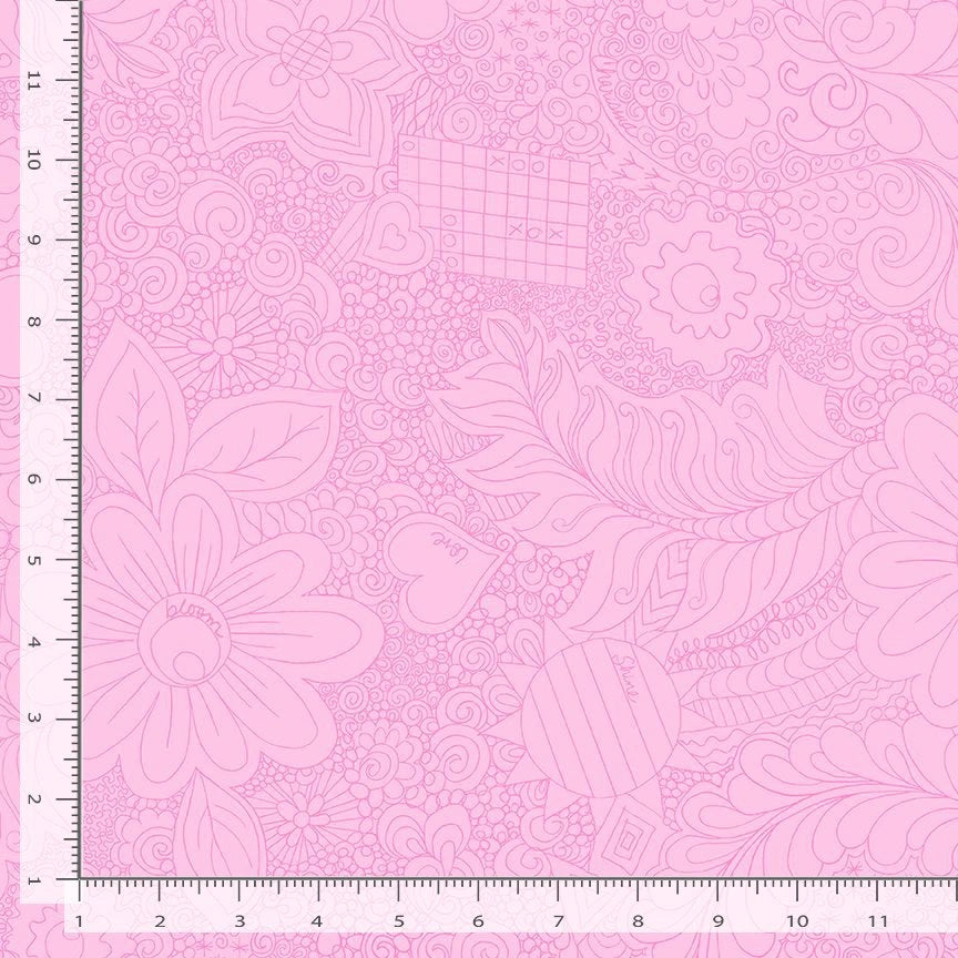 Doodle Floral Pink 108" Wide Quilt Backing Fabric