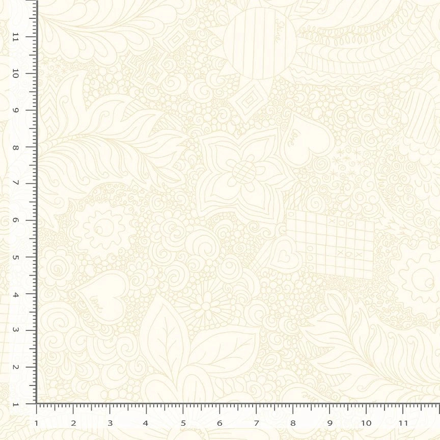 Doodle Floral Cream 108" Wide Quilt Backing Fabric