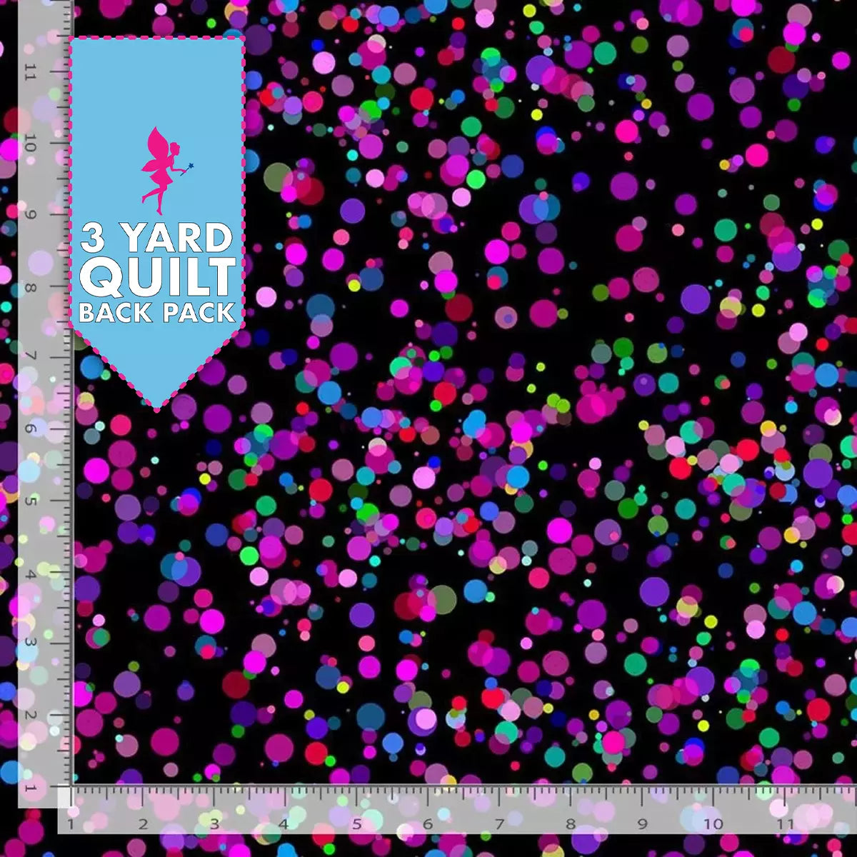 Electric Spots on Black 108" Wide Quilt Backing Fabric 3 Yard Quilt Fabric Back Pack