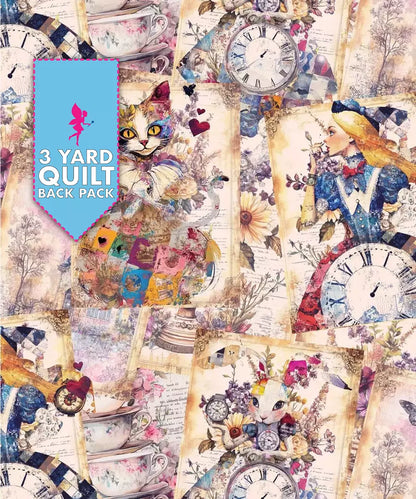 Alice's Dream Collage 108" Wide Quilt Backing Fabric 3 Yard Quilt Fabric Back Pack