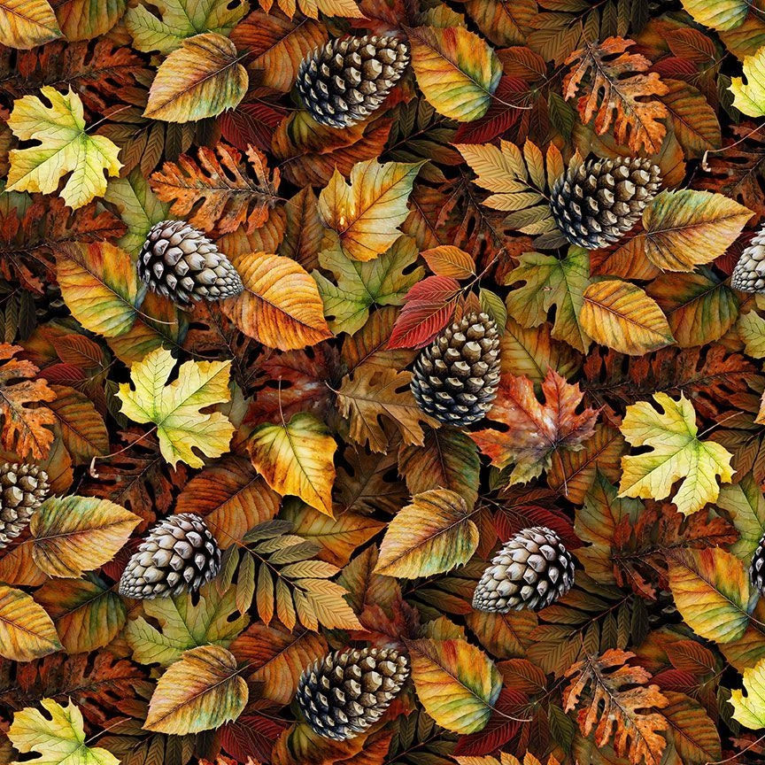 Autumn Packed Fall Leaves 108" Wide Quilt Backing Fabric