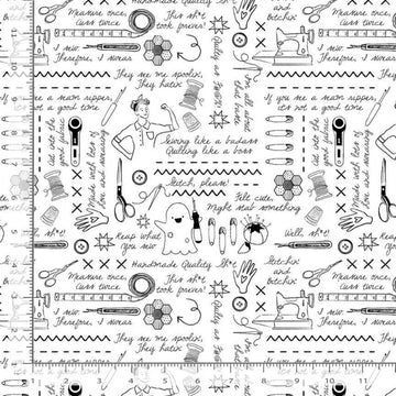 Sweary Stitching Graphics Black on White 108" Wide 3 Yard Quilt Fabric Back Pack