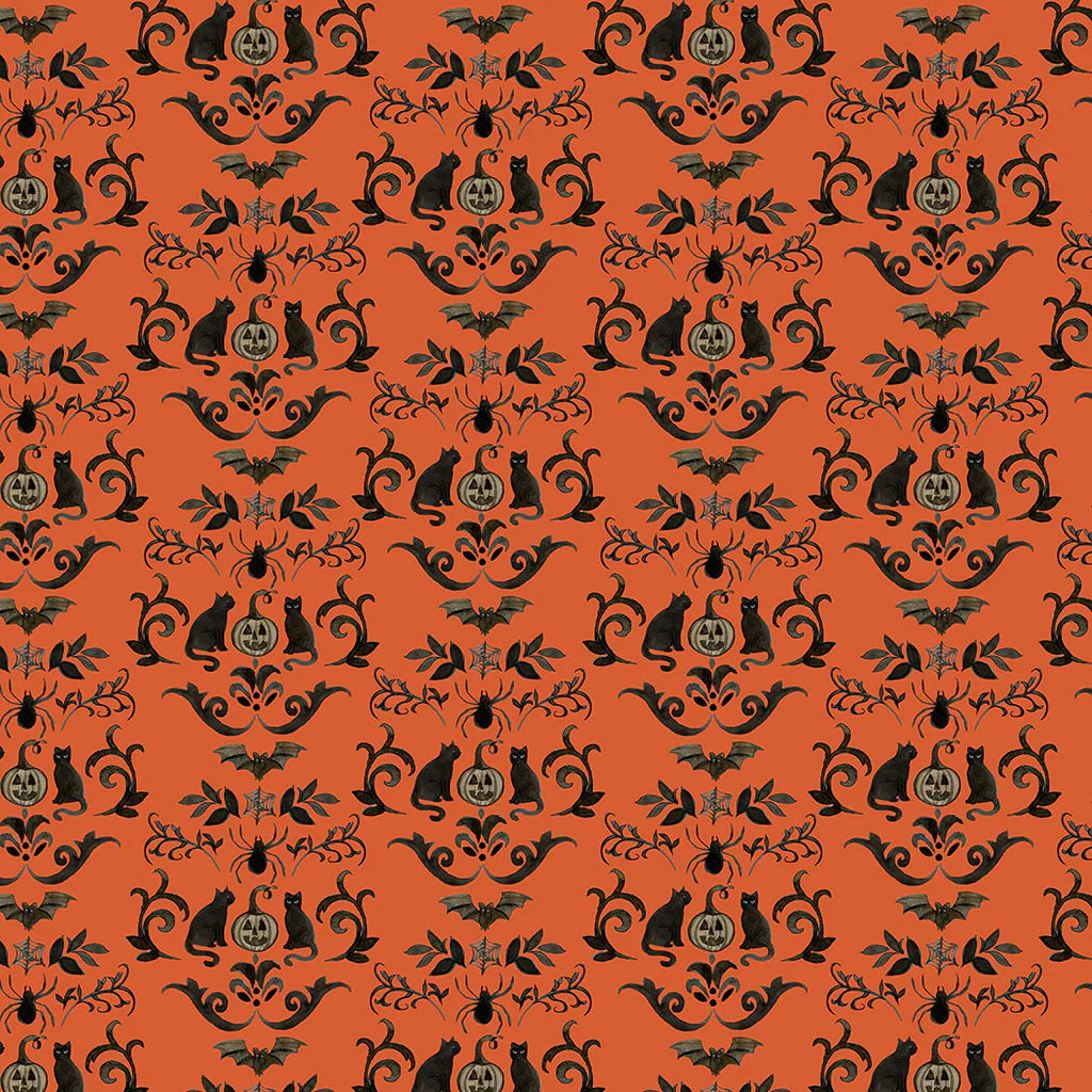 Emerald Hollow Orange Damask Fabric Yardage - quilt fabric for sewing and quilting projects