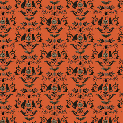 Emerald Hollow Orange Damask Fabric Yardage