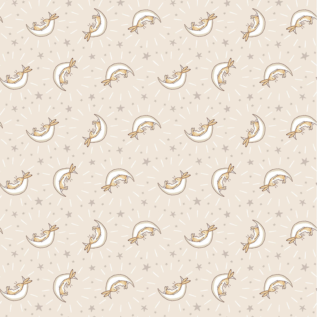 Guess How Much I Love You Light Khaki Bunny Moons Flannel Fabric Yardage