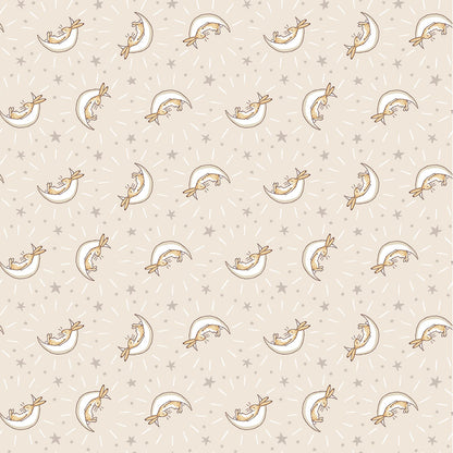 Guess How Much I Love You Light Khaki Bunny Moons Flannel Fabric Yardage