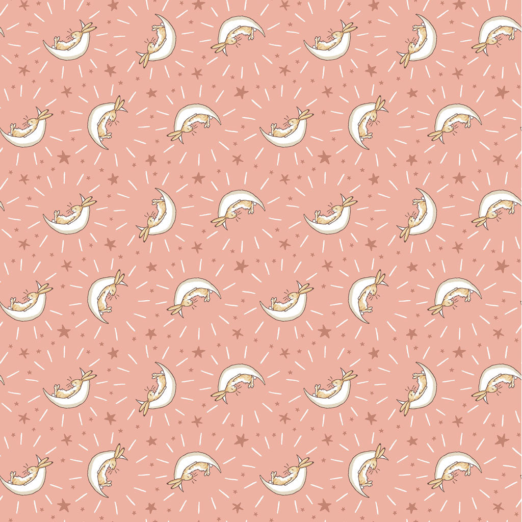 Guess How Much I Love You Coral Bunny Moons Flannel Fabric Yardage