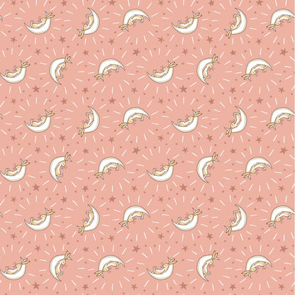 Guess How Much I Love You Coral Bunny Moons Flannel Fabric Yardage