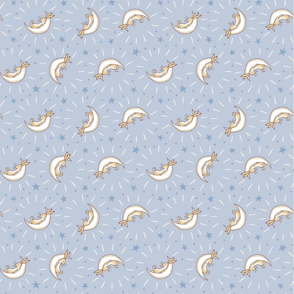 Guess How Much I Love You Light Denim Bunny Moons Flannel Fabric Yardage