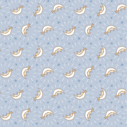 Guess How Much I Love You Light Denim Bunny Moons Flannel Fabric Yardage