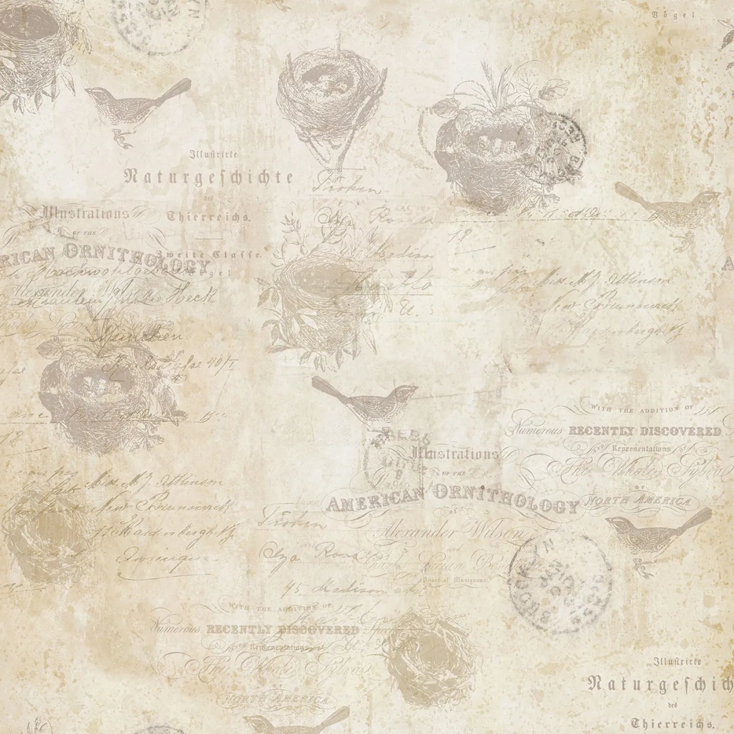 Dark Butter Digital Birds Yardage