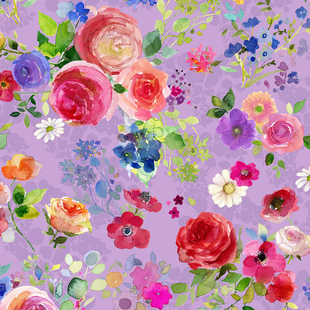 Fleur de Rose Light Purple Bouquets Fabric Yardage - quilt fabric for sewing and quilting projects