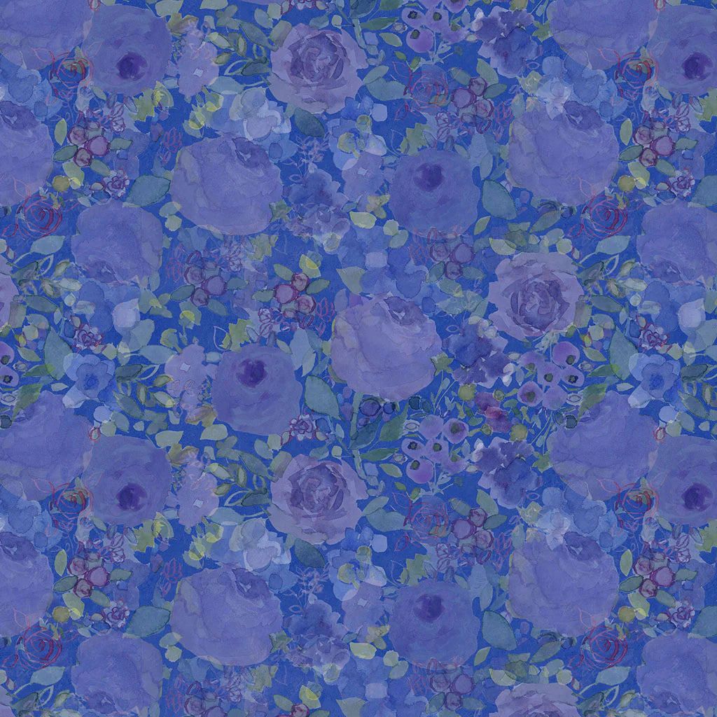 Fleur de Rose Blue Night Bloom Fabric Yardage - quilt fabric for sewing and quilting projects