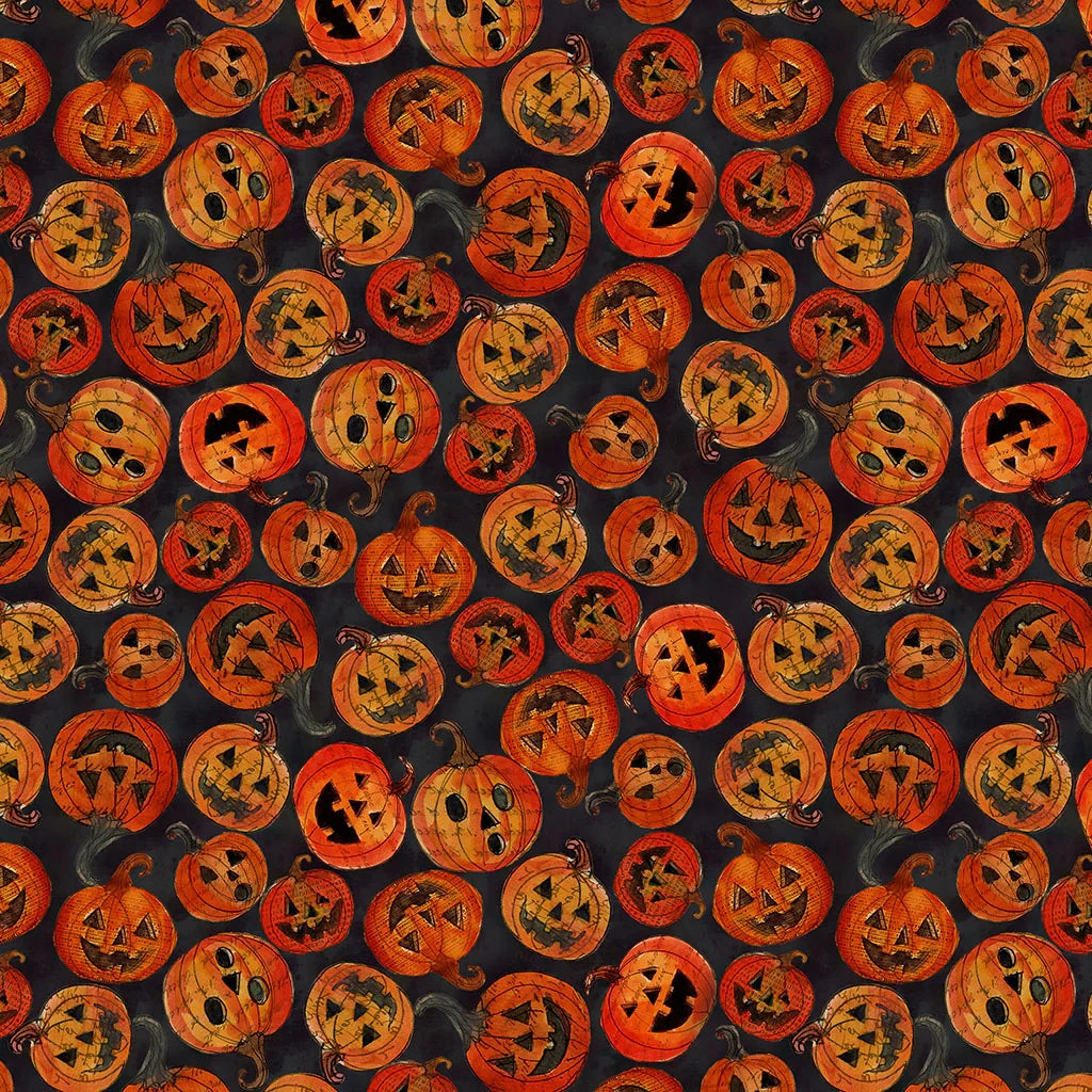Emerald Hollow Black Pumpkins Fabric Yardage - quilt fabric for sewing and quilting projects