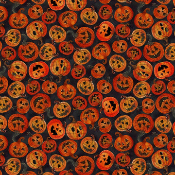 Emerald Hollow Black Pumpkins Fabric Yardage - quilt fabric for sewing and quilting projects