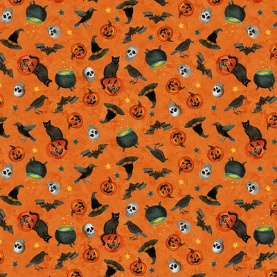Emerald Hollow Orange Halloween Toss Fabric Yardage