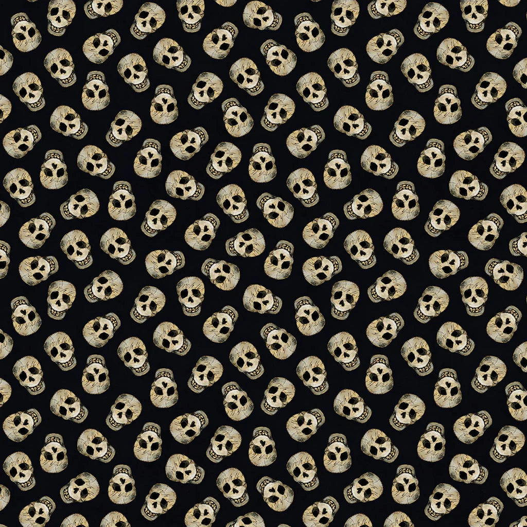 Emerald Hollow Black Skulls Fabric Yardage - quilt fabric for sewing and quilting projects