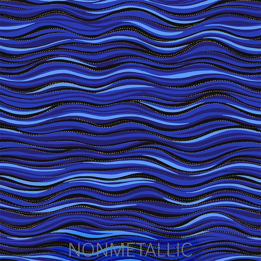 Wave Royal Blue Metallic 108 inch wide quilt backing fabric