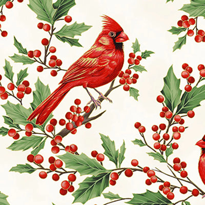 Christmas Wish Natural Gold Cardinals Fabric Yardage