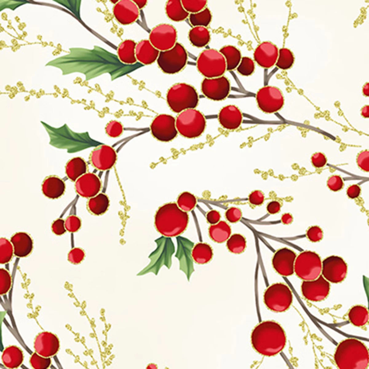Christmas Wish Natural Gold Holly Berry Fabric Yardage - quilt fabric for sewing and quilting projects