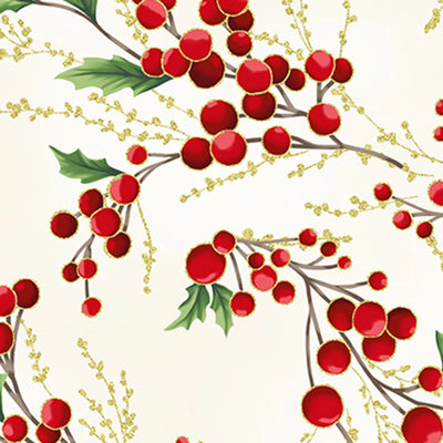 Christmas Wish Natural Gold Holly Berry Fabric Yardage