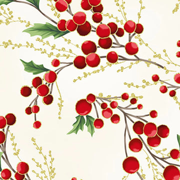 Christmas Wish Natural Gold Holly Berry Fabric Yardage - quilt fabric for sewing and quilting projects