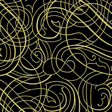 Christmas Wish Black Gold Scroll Fabric Yardage - quilt fabric for sewing and quilting projects