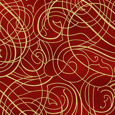 Christmas Wish Scarlet Gold Scroll Fabric Yardage