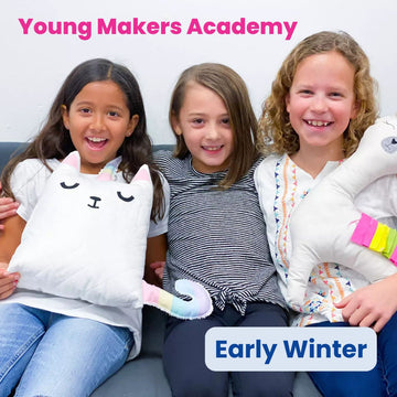 Young Makers Academy Early Winter kids sewing class promotional image at Quilted Joy