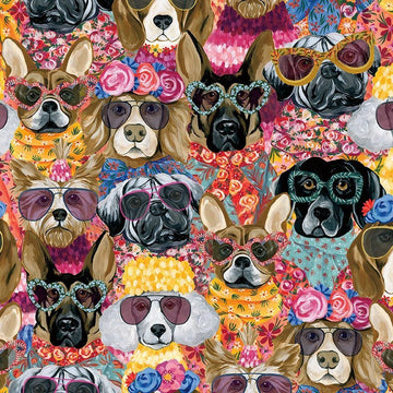 Pawsitively Chic Packed Fashionista Dogs Fabric Yardage - quilt fabric for sewing and quilting projects