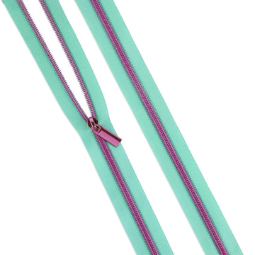 Raindrop #5 Nylon Tula Pink Coil Zipper 3Yardage and 9 Pulls